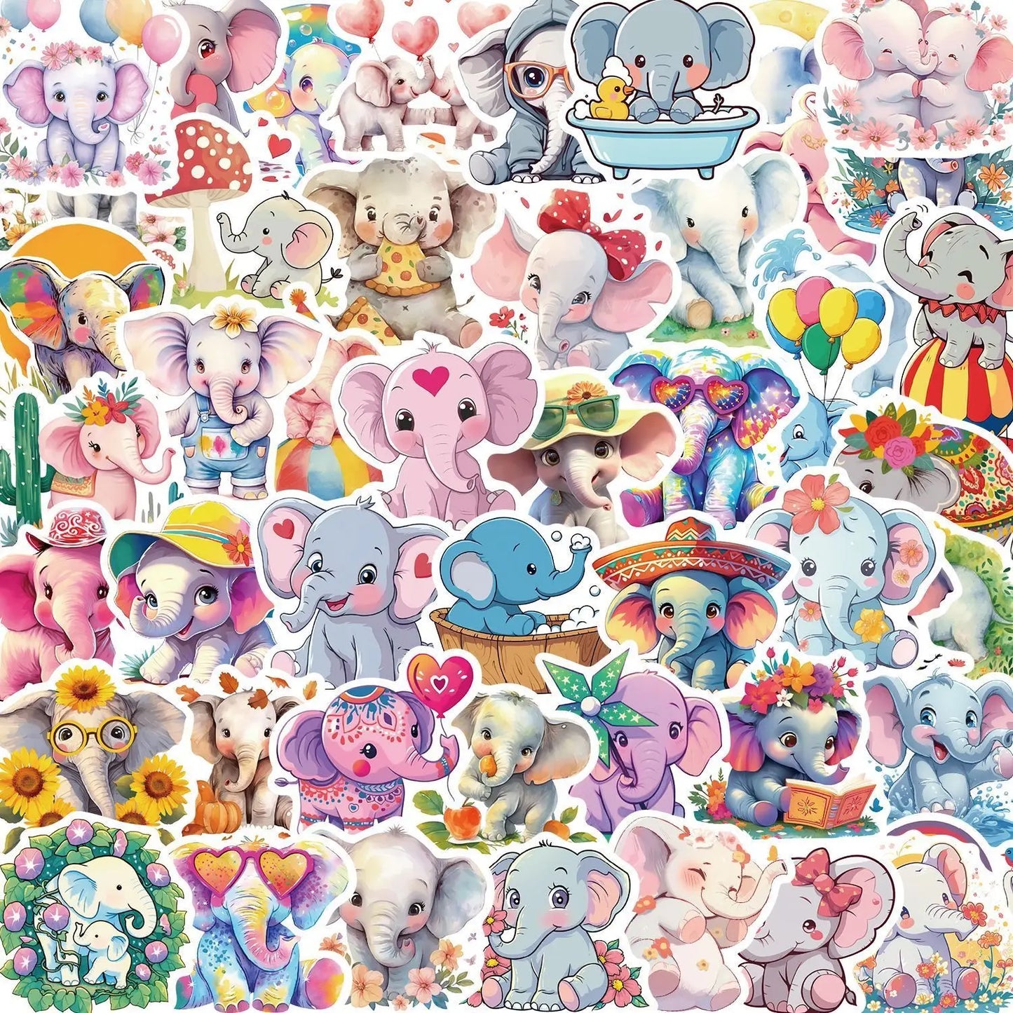 10/50pcs Kawaii Pink Elephants Cute Animal Stickers Aesthetic Decals DIY Laptop Luggage Motorcycle Phone Waterproof Sticker Toy