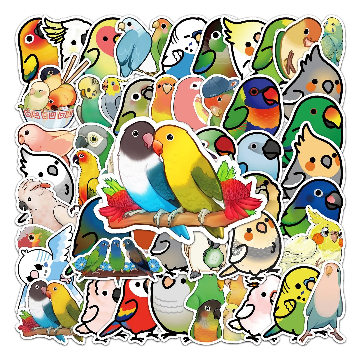 Kawaii Parrot Bird Stickers for Notebook Phone Laptop Guitar - 10/30/50pcs Wholesale Gift for Kids
