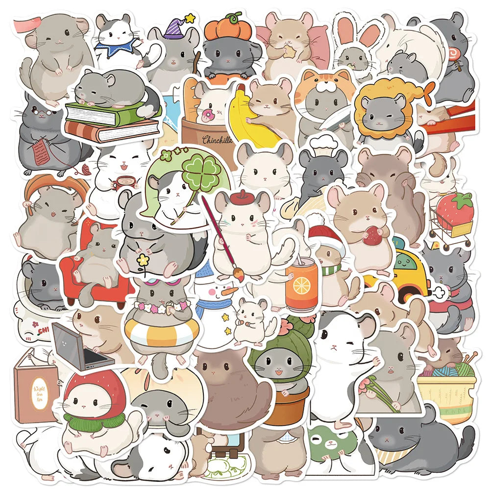 60pcs Cute Chinchilla Graffiti Stickers for Helmet, Wall, DIY Decoration