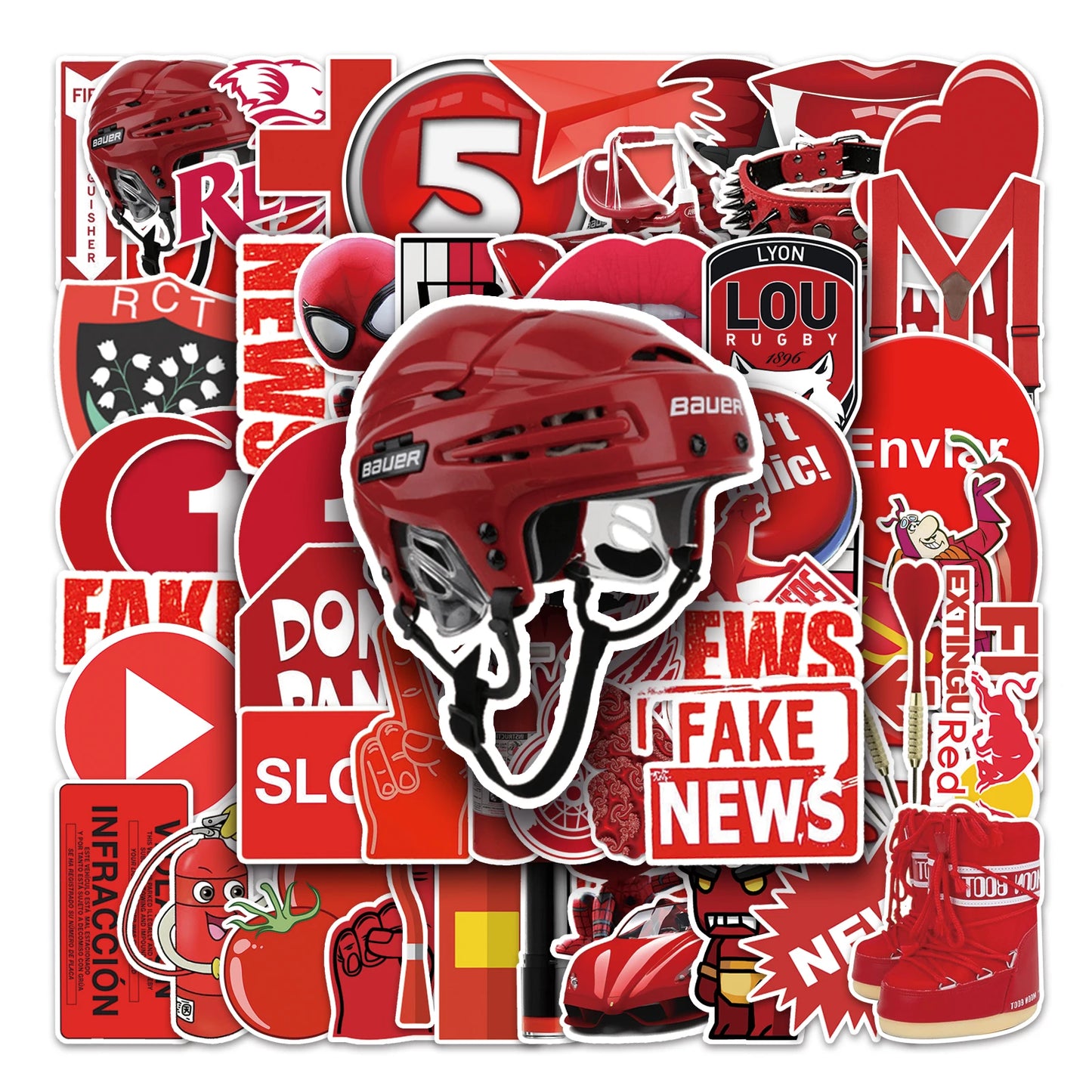 50Pcs Red Cartoon Waterproof Vinyl Stickers for Skateboard Snowboard Decals