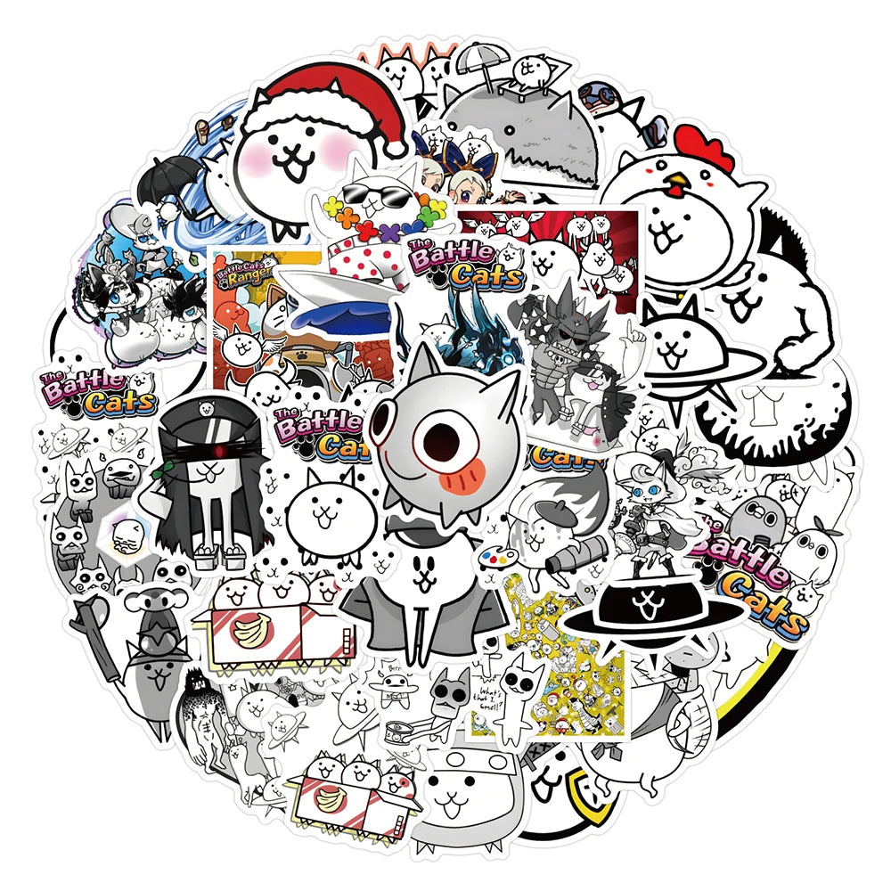 Battle Cats Stickers Pack: Laptop, Guitar, Phone, Car, Bike, Skateboard Decals