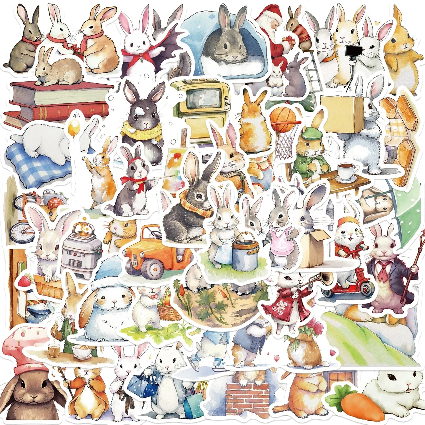 50pcs Cute Bunny Stickers: Waterproof Vinyl Decals