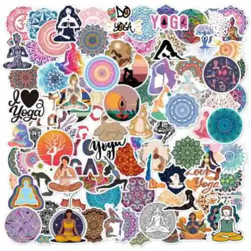 50pcs Mandala Yoga Cartoon Stickers for Scrapbook, Phone, Laptop, Water Bottle, Luggage, Car, Helmet