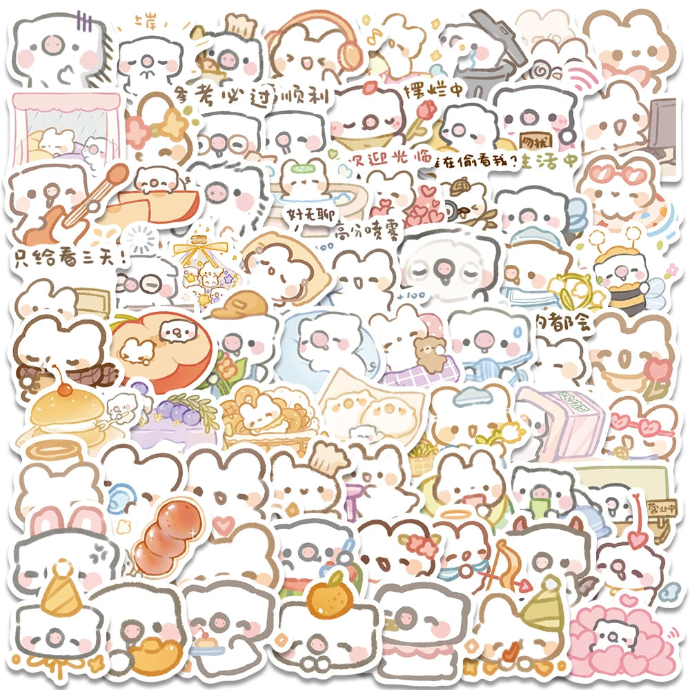 70PCS Kawaii Pig Rabbit Stickers Waterproof Laptop Guitar Skateboard Decals