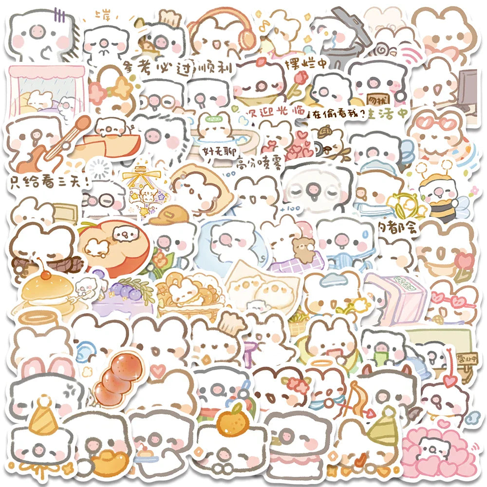 70PCS Kawaii Pig Rabbit Stickers Waterproof Laptop Guitar Skateboard Decals