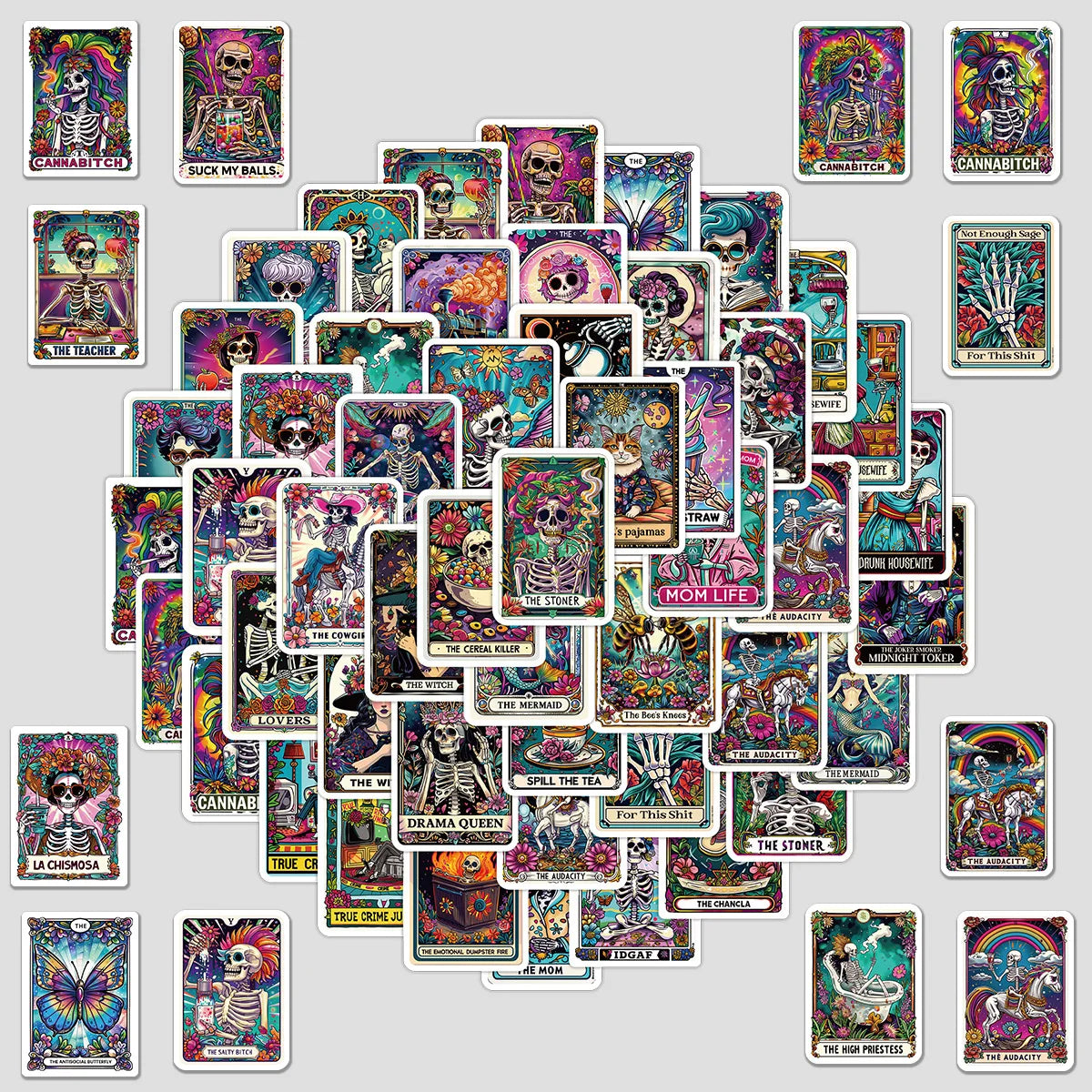 Tarot Skull Cartoon Stickers for Phone Laptop Luggage Skateboard - 10/30/50PCS