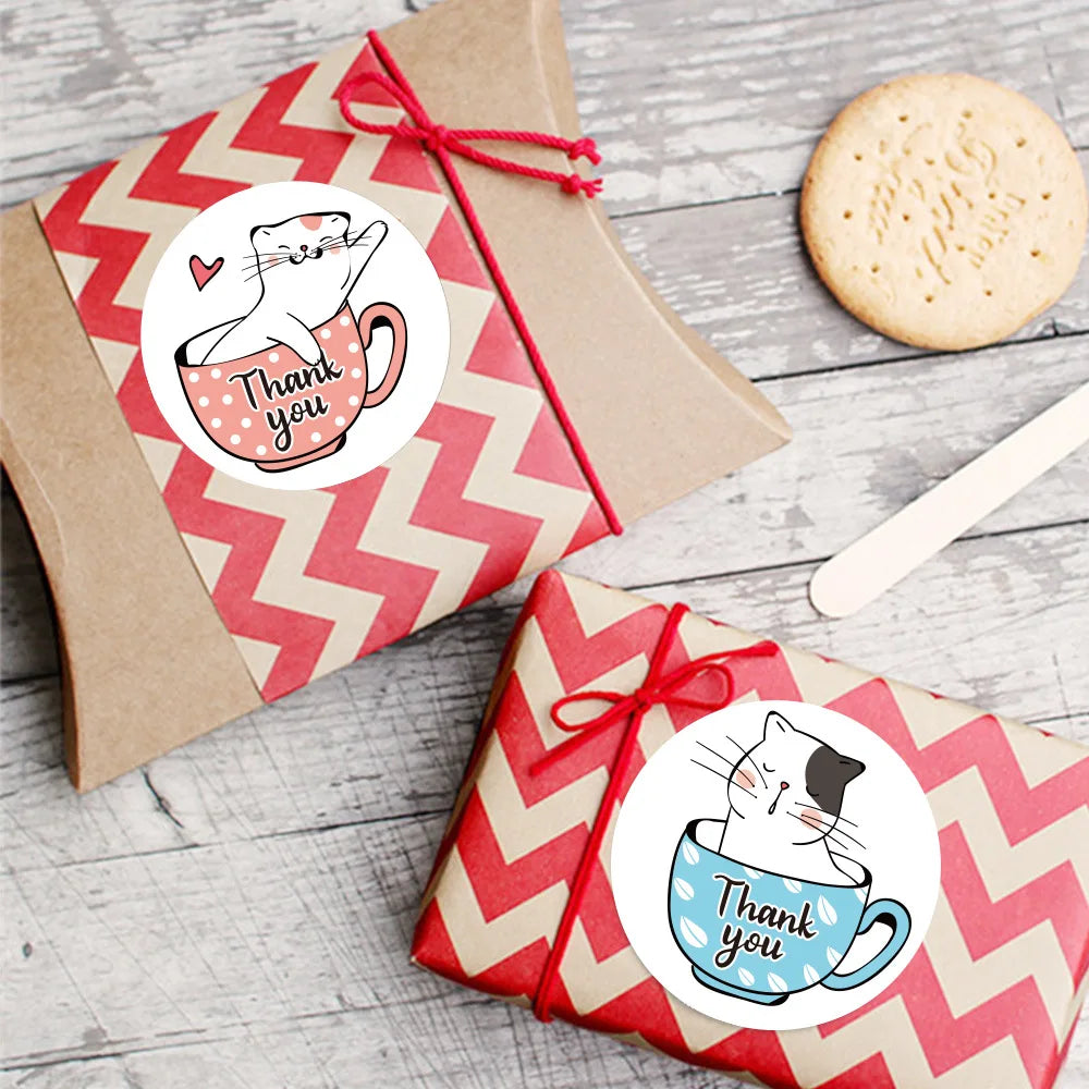 100-500pcs Thank You Cats Stickers For Kids Reward Stickers Thanksgiving Labels Toys 6 Beautiful Designs Stationery stickers