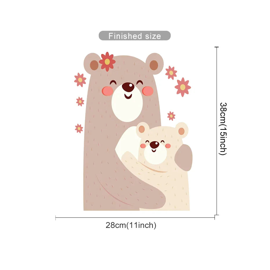 Cartoon Bear Flower Wall Stickers for Girls Room Decor