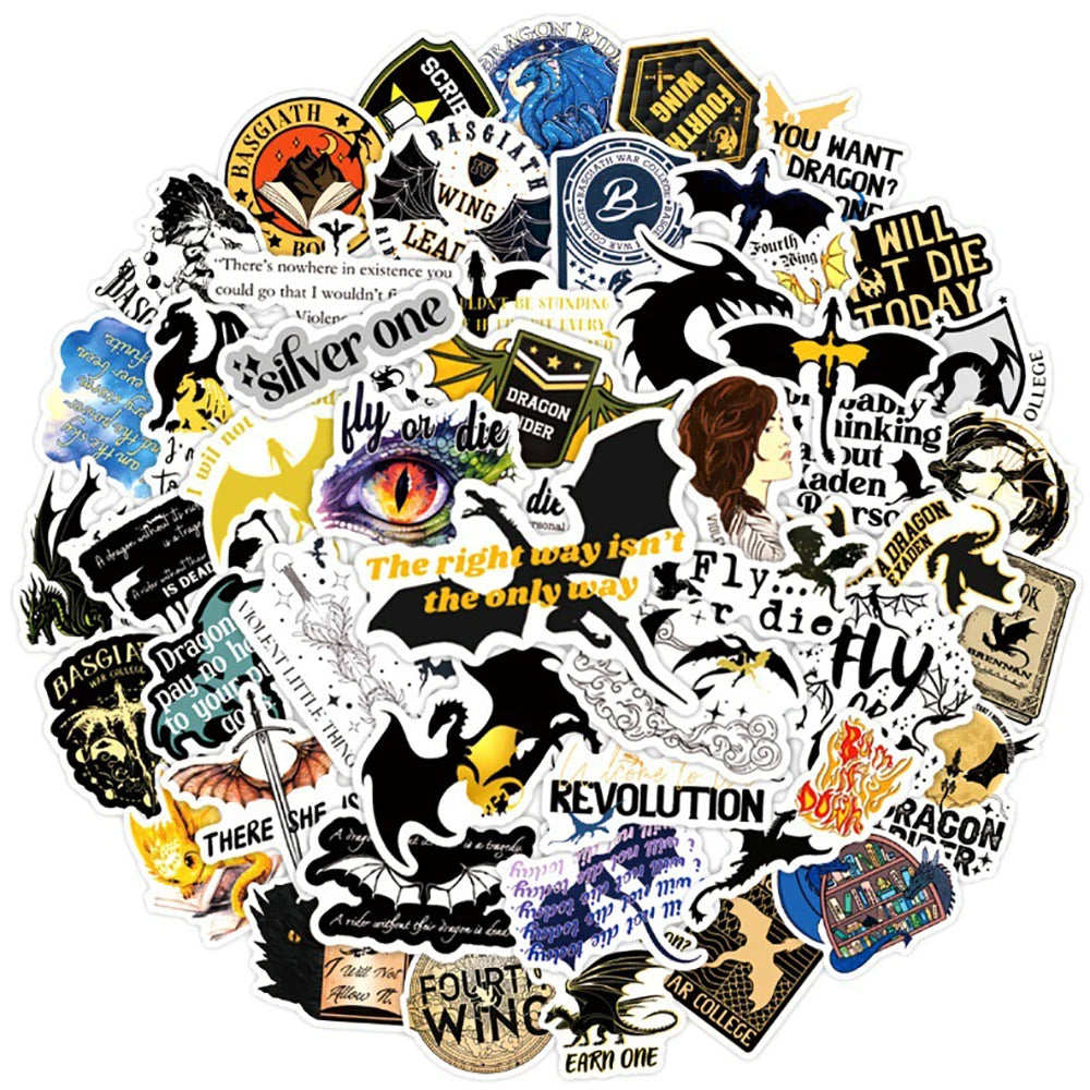 Fourth Wing Fantasy Cartoon Stickers Decals for Phone, Suitcase, Fridge, Laptop - 10/30/50PCS