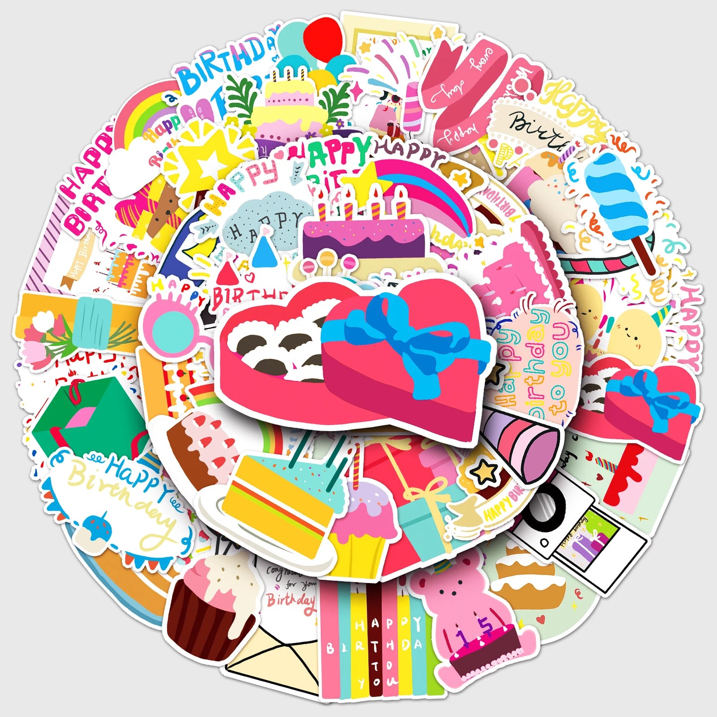 50Pcs Birthday Cartoon Waterproof Vinyl Stickers for Skateboard Snowboard