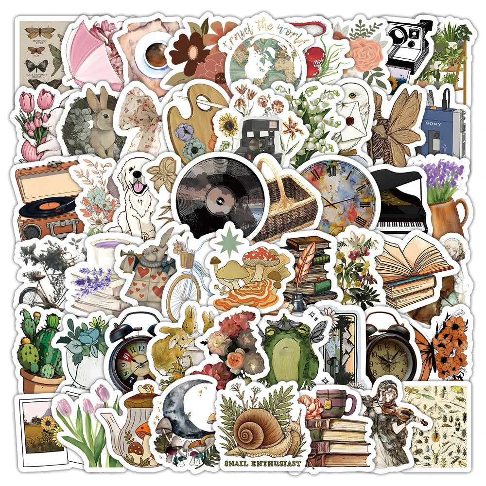 Cartoon Vintage Graffiti Stickers Pack for Water Bottle Laptop Phone Diary