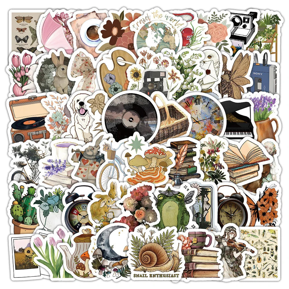 Cartoon Vintage Graffiti Stickers Pack for Water Bottle Laptop Phone Diary