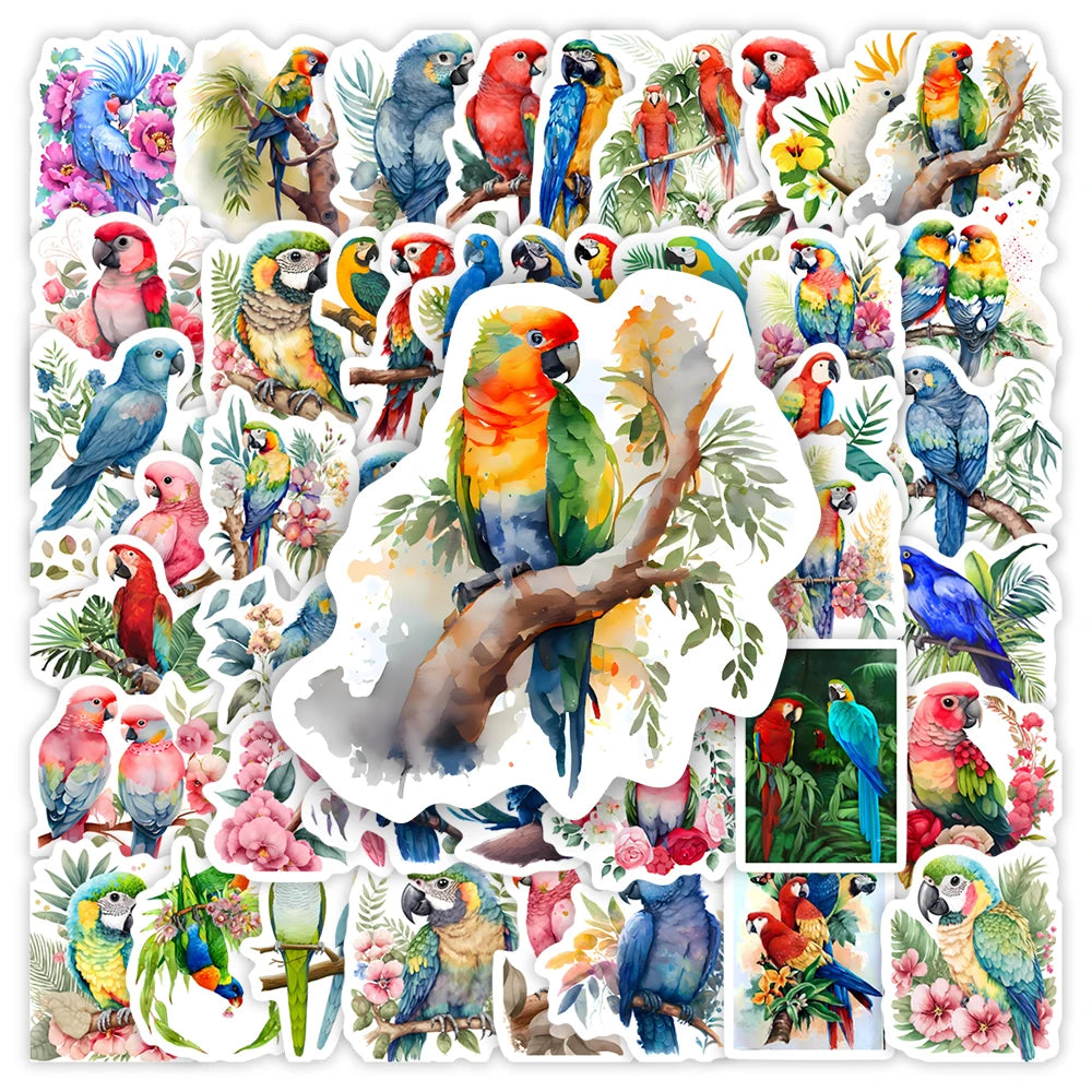 Aesthetic Painting Parrot Bird Stickers Kids DIY Toy Gift Decorative Decal for Scrapbook Laptop Phone Luggage Bottle Waterproof