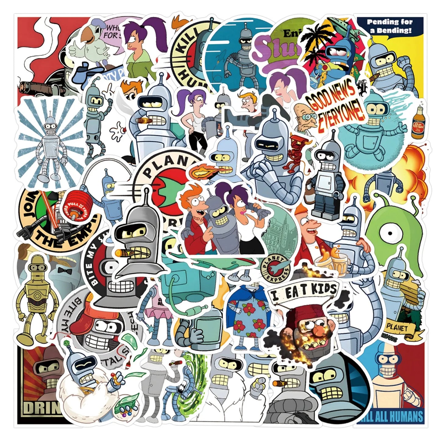 55pcs Futurama Stickers for Laptop, Phone, Scooter, Notebook, Fridge, Water Bottle