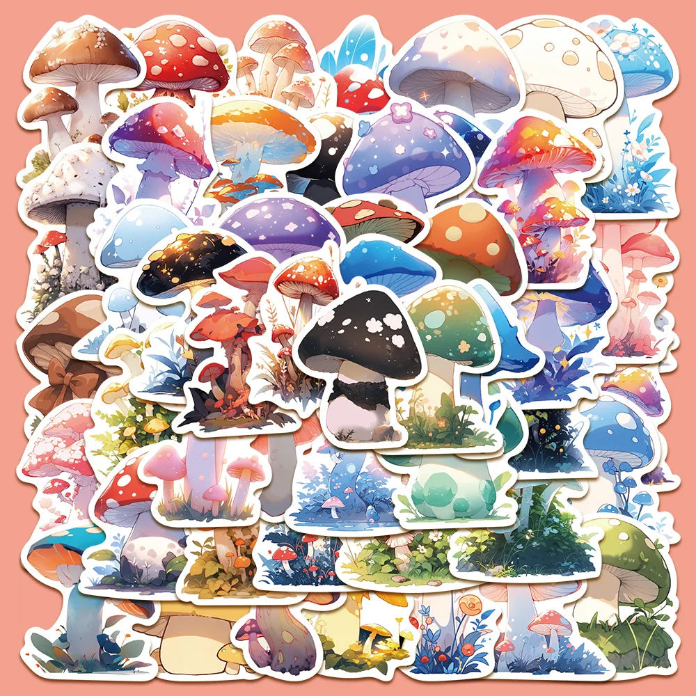 50pcs Magic Mushroom Graffiti Stickers for Helmets, Walls, DIY Decoration Wholesale