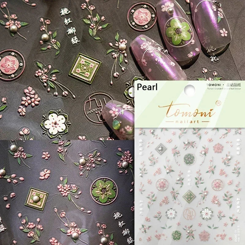 Floral Nail Art Stickers: Roses, Tulips, Daisies, Pearls