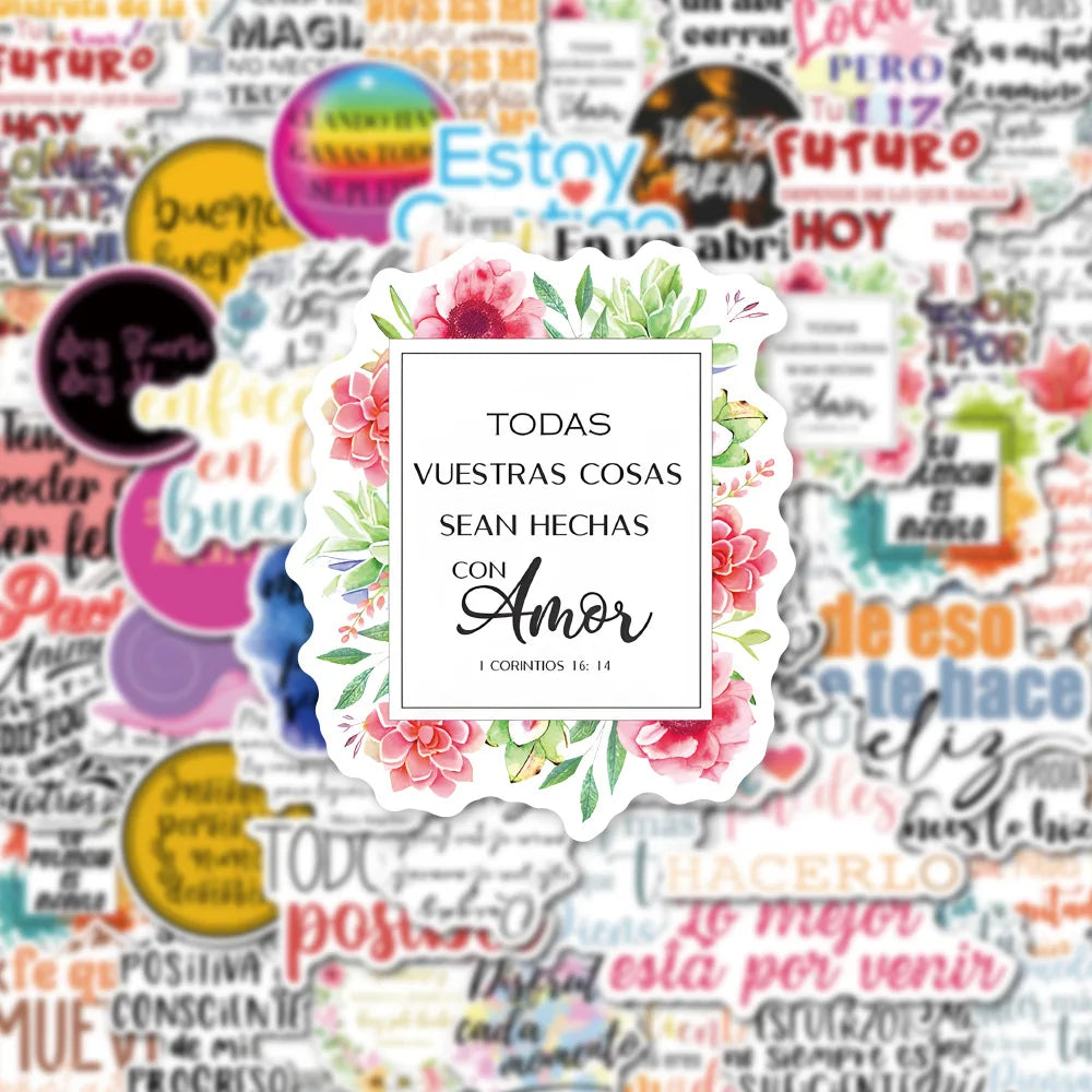 Spanish Inspirational Cartoon Sticker Set for Phone Laptop Luggage Skateboard Decals