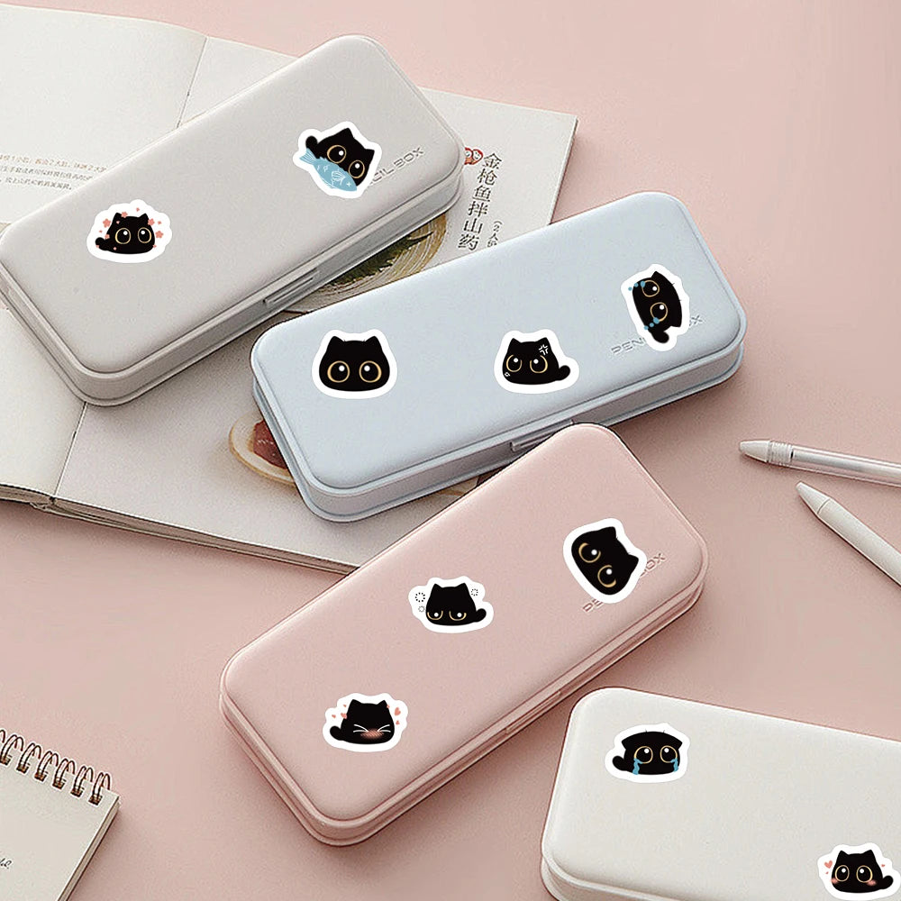 500pcs/roll Cute Cartoon Animal Black Cat Stickers Kids Students Reward Decals Luggage Laptop Phone Vinyl Sticker (10 Patterns)