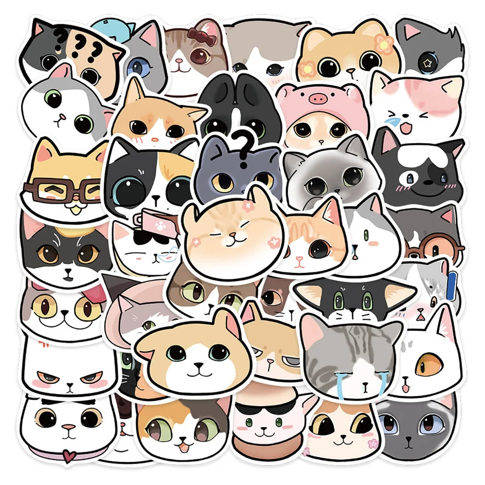 Cartoon Cat Stickers Decals for Laptop Phone Car Guitar Suitcase Waterproof