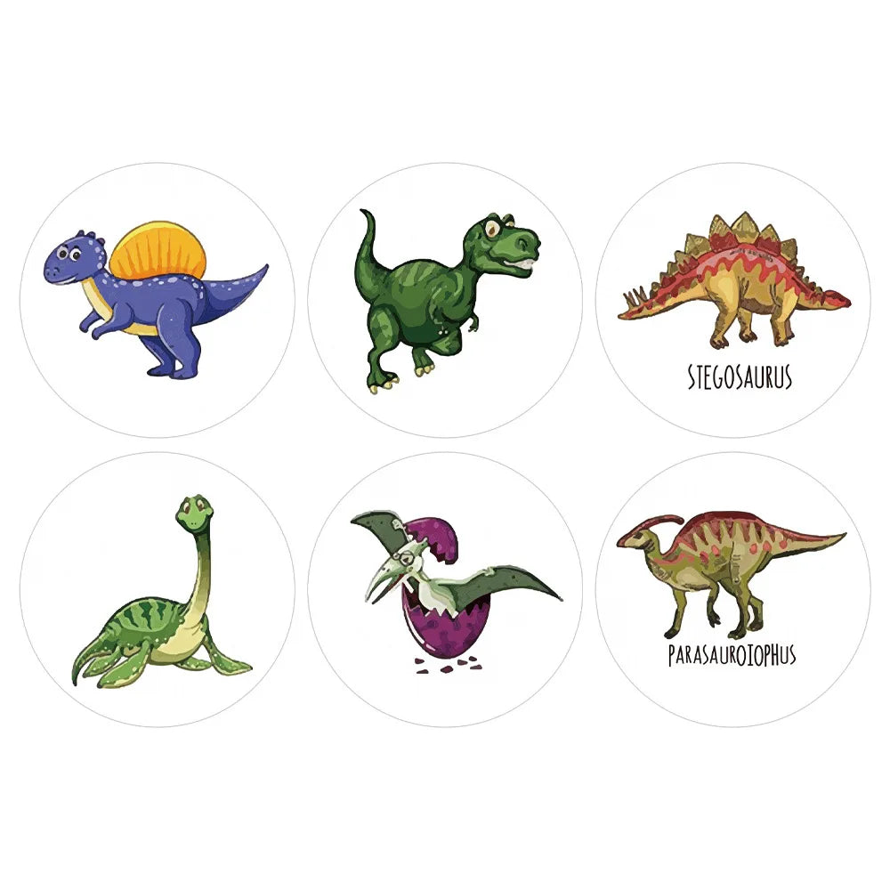 100-500 Pcs Round Cartoon Dinosaur Adhesive Diy Seal Stickers Album Label Decor Stationery Teachers Reward Children with Gifts