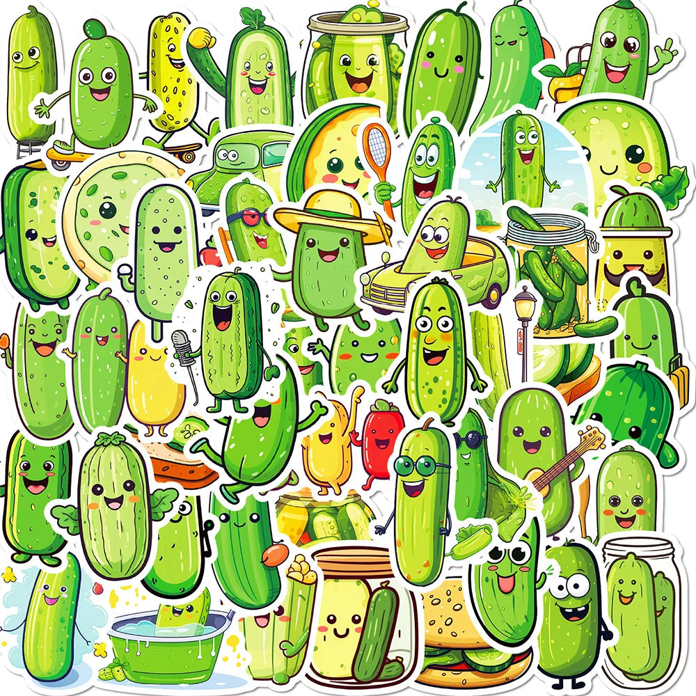 Cartoon Pickle Stickers Decals for Laptop, Phone, Suitcase, Scrapbook - 10/30/50pcs