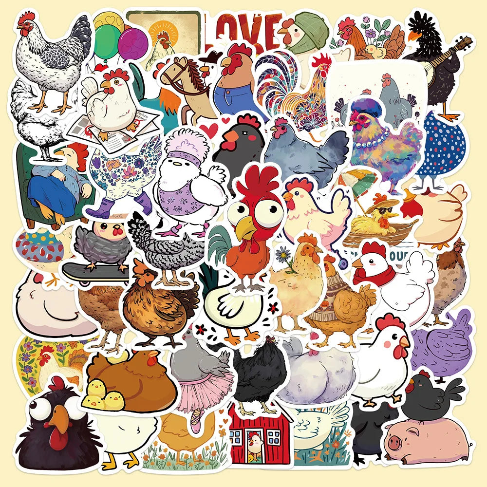 50Pcs Cute Chick Cartoon Stickers for Helmet, Wall, DIY Decoration