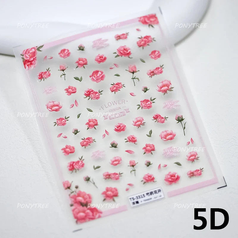 Pink Rose Bow Lace Pearl Nail Art Stickers Decals