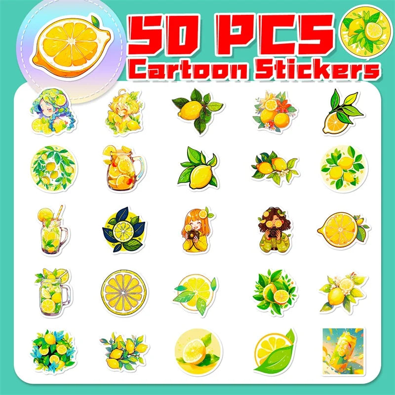 10/30/50PCS Fresh Lemon PVC Sticker Aesthetic Children's Decoration Scrapbooking Korean Stationery School Supplies for Kids