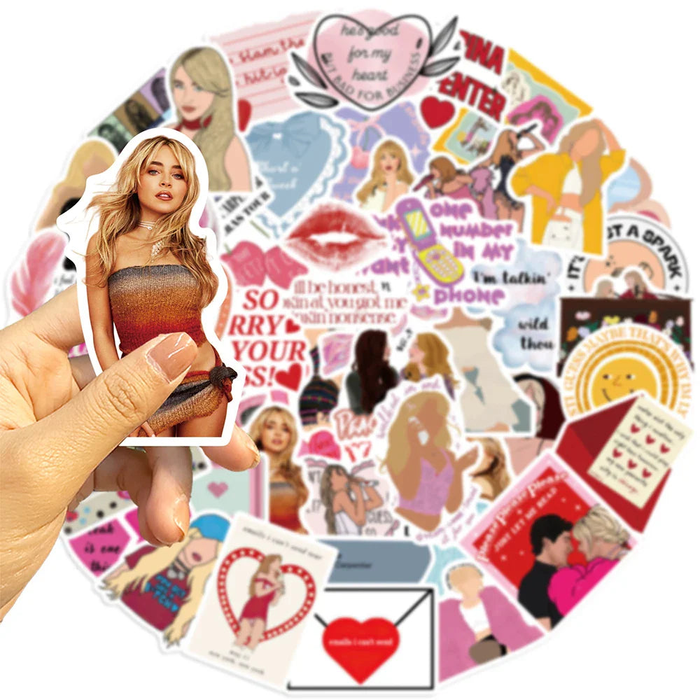 Sabrina Carpenter Stickers Set: DIY Skateboard, Fridge, Laptop, Phone Decor