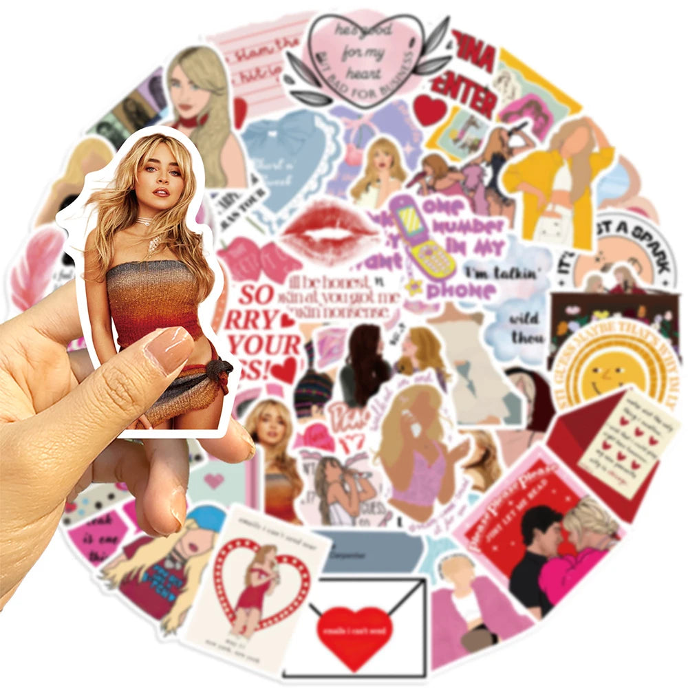 Sabrina Carpenter Stickers Set: DIY Skateboard, Fridge, Laptop, Phone Decor
