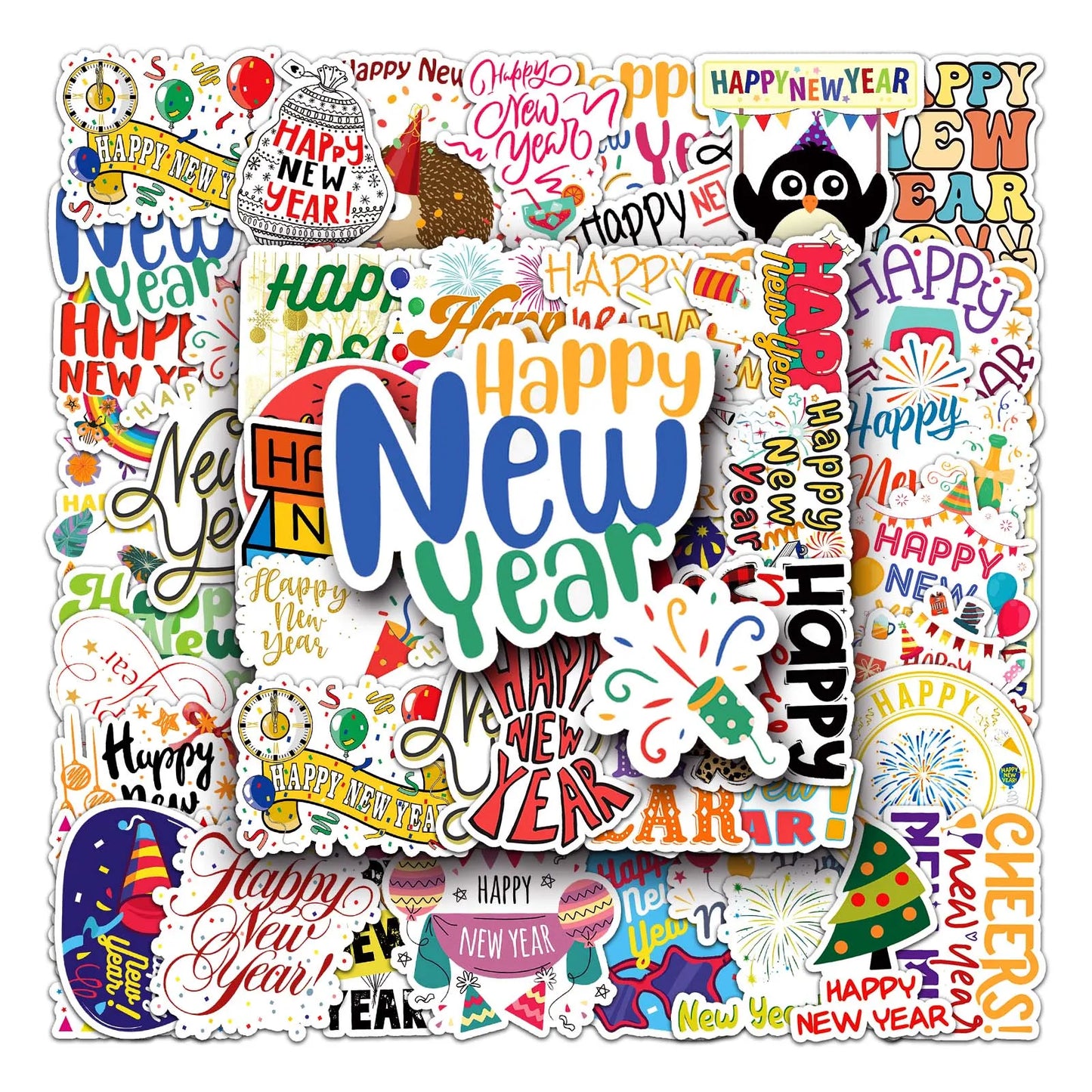 50Pcs New Year Cartoon Waterproof Vinyl Stickers for Skateboard Snowboard