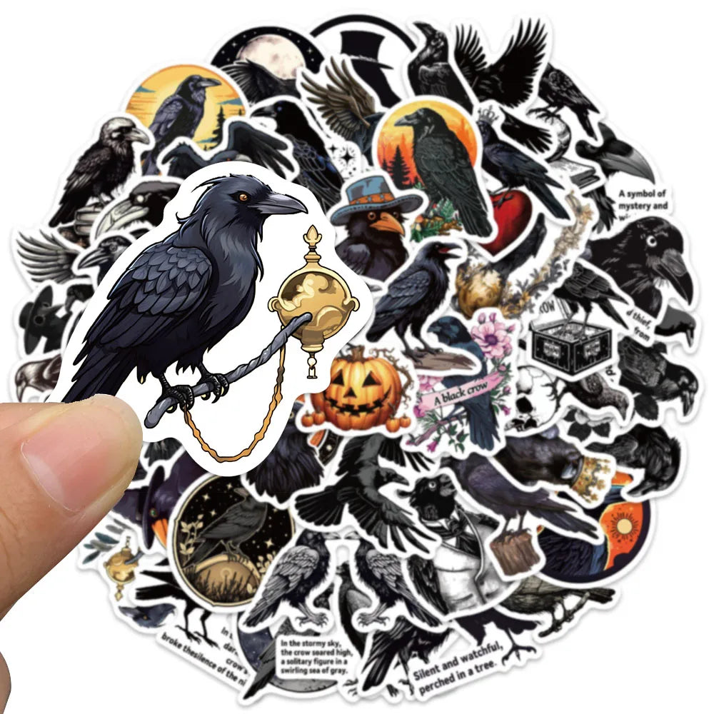 50pcs Cool Cartoon Aesthetic Bird Crow Stickers Water Bottle Stickers Laptop Luggage Skateboard Waterproof Vinyl Car Decals
