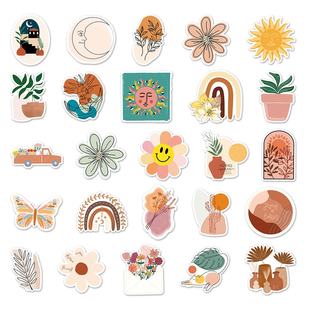 10/30/50/100PCS Art Bohemian Aesthetic Stickers Graffiti Ins Style Cartoon Decals DIY Decoration Fridge Guitar Phone Laptop Toy