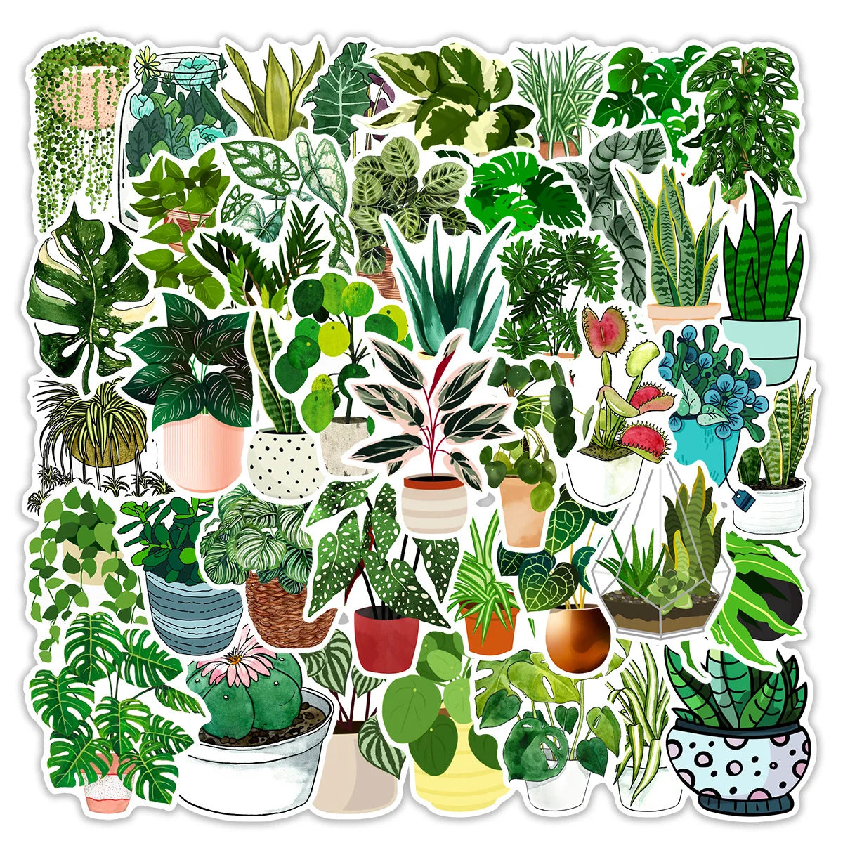 Green Plant Stickers - 10/25/50pcs Waterproof DIY Scrapbooking Decor