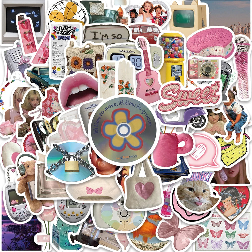 65PCS Y2K VSCO Vintage Aesthetic Stickers for Diary, Motorcycle, Phone, Scrapbook