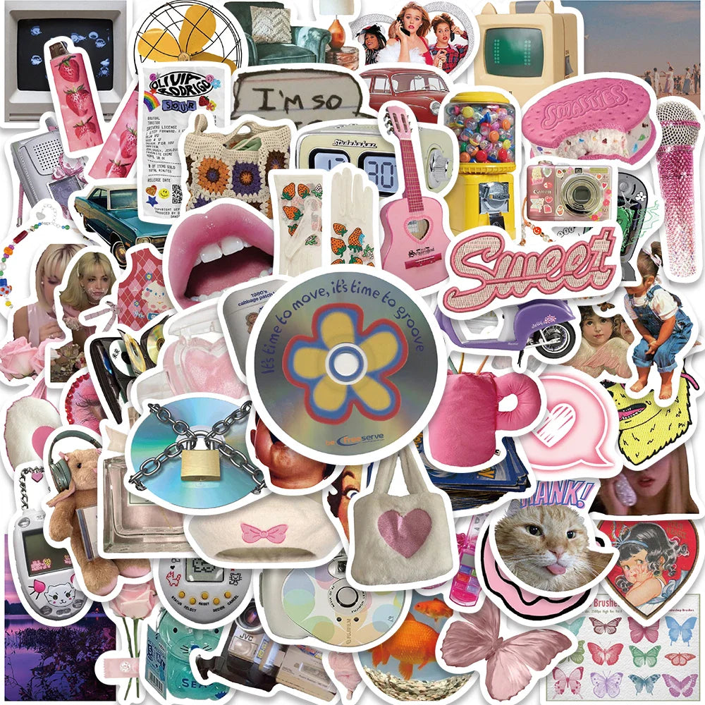 65PCS Y2K VSCO Vintage Aesthetic Stickers for Diary, Motorcycle, Phone, Scrapbook