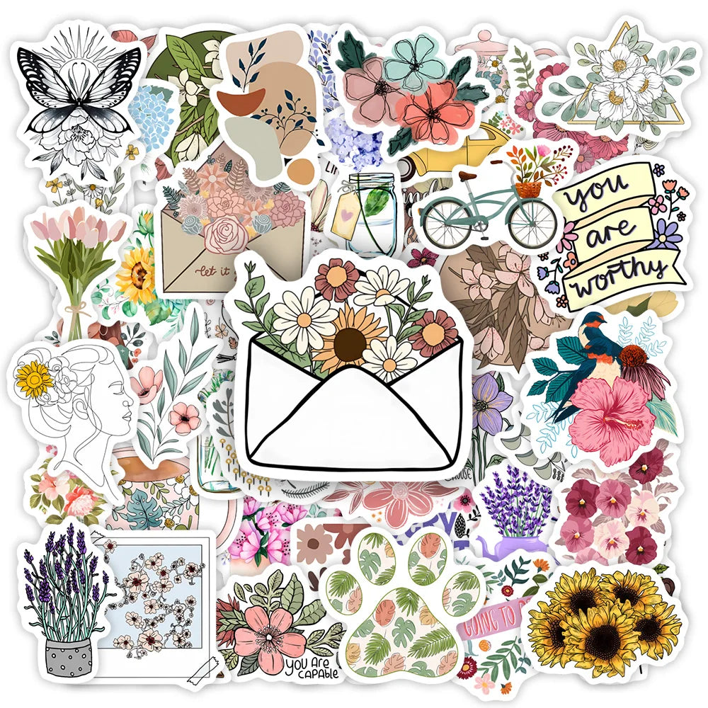 Lovely Floral Pattern Stickers DIY Toy Gift Decorative Graffiti Decal for Phone Luggage Laptop Bottles Scrapbook Waterproof