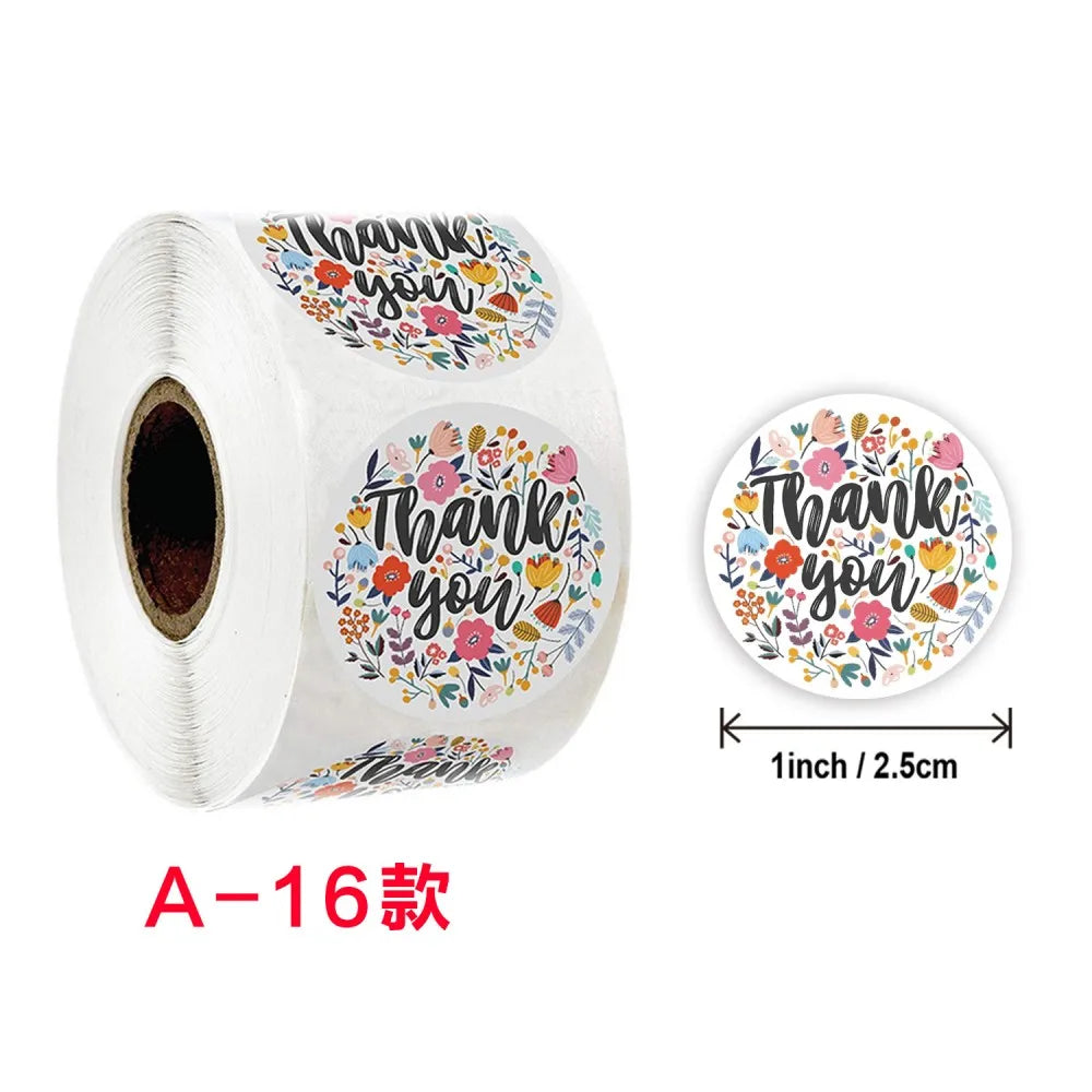 50-500pcs Labels Roll Flower Thank You Stickers 1inch Adhesive Labels Stickers for Gift Decoration Stationery Wrapping Supplies