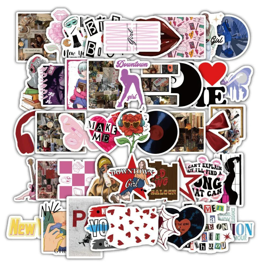 Retro Downtown Girl Stickers - Cute Cartoon Decals for Laptop, Scrapbook, Phone, Suitcase - 10/30/60pcs