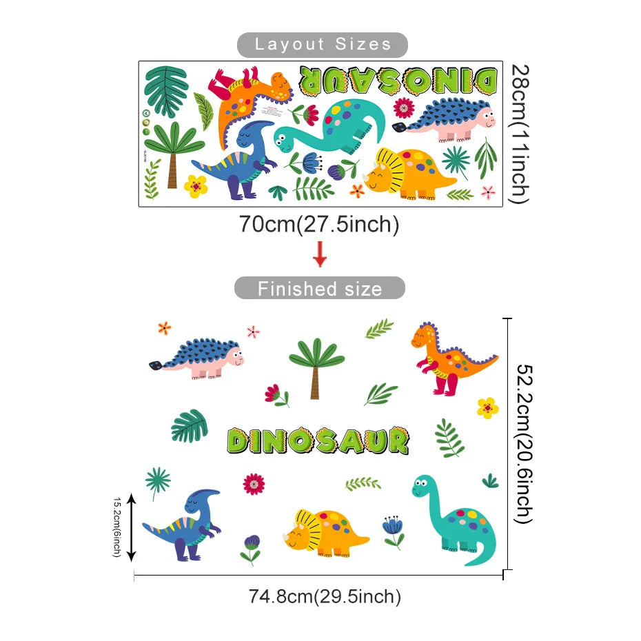 Dinosaur Wall Stickers Decals Waterproof Decor for Bedroom Living Room