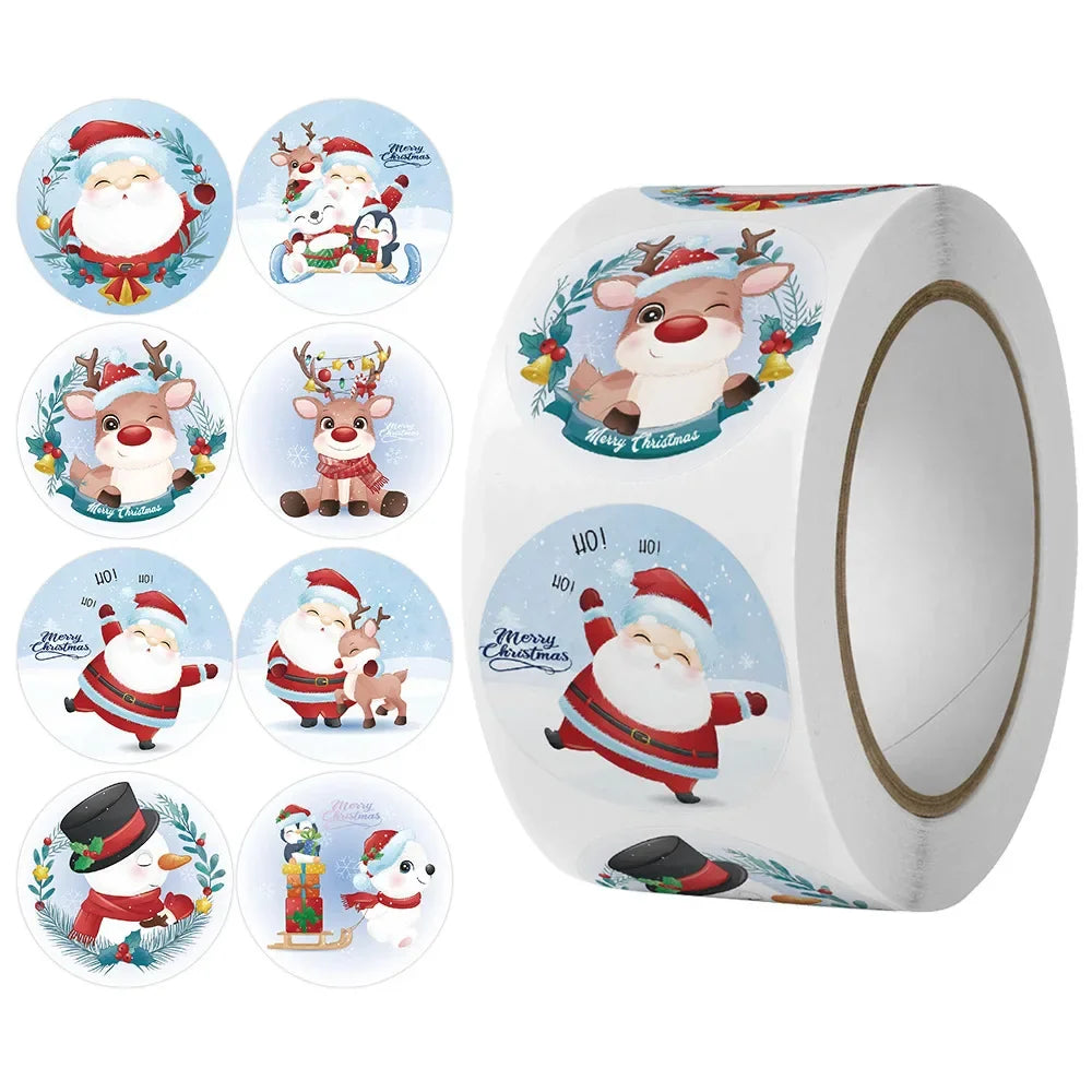 Cartoon Merry Christmas Stickers Holiday Decor Wedding Party Envelope Bottle Seal Labels 100-500 Pcs