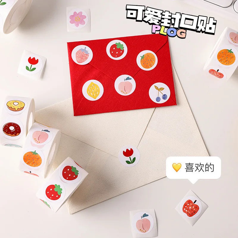500pcs/roll Cute Strawberry Reward Stickers Scrapbooking Fruit Envelope Seal Stickers For Birthday Party Favors Baking Goods