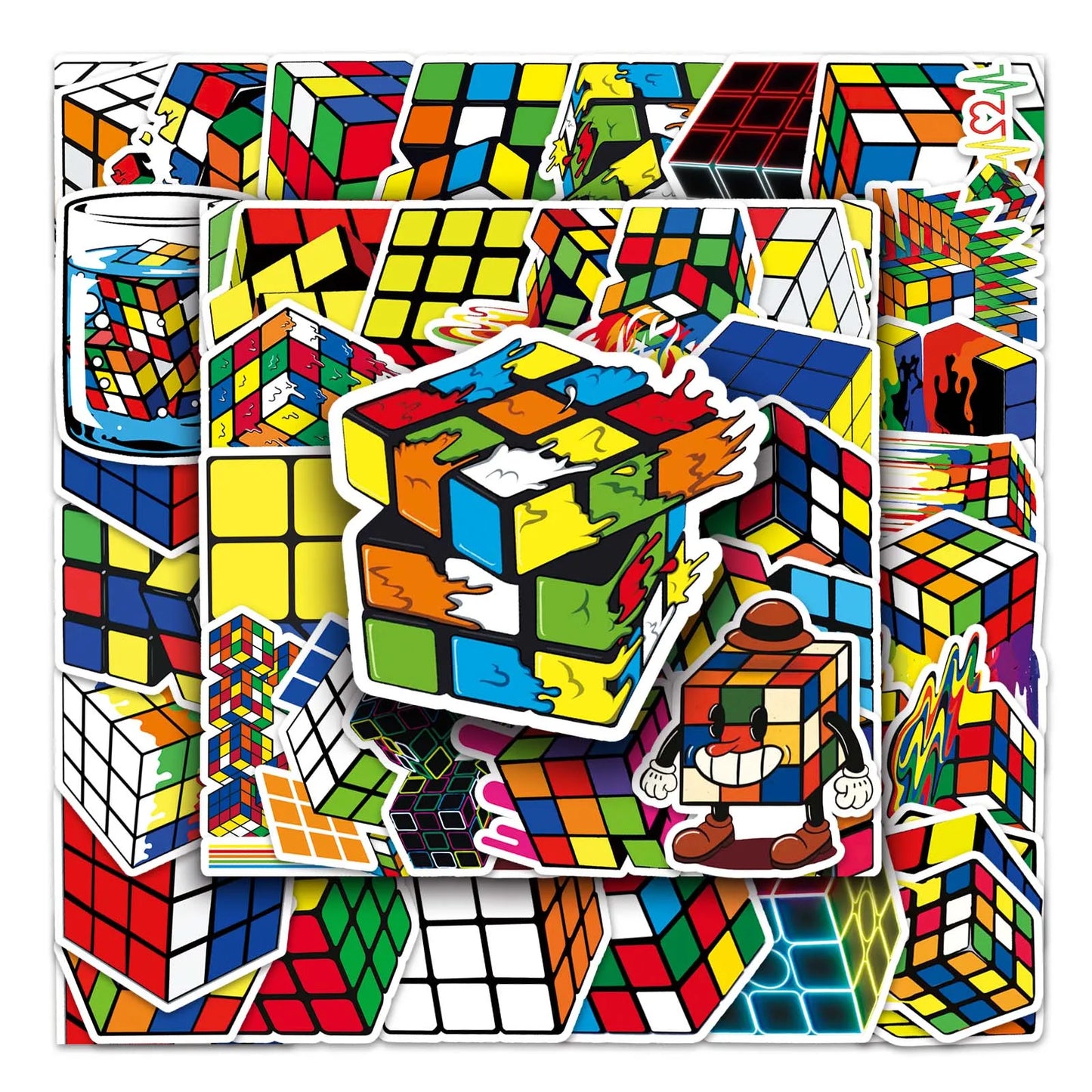50Pcs Magic Cube Cartoon Waterproof Vinyl Stickers for Skateboard Snowboard