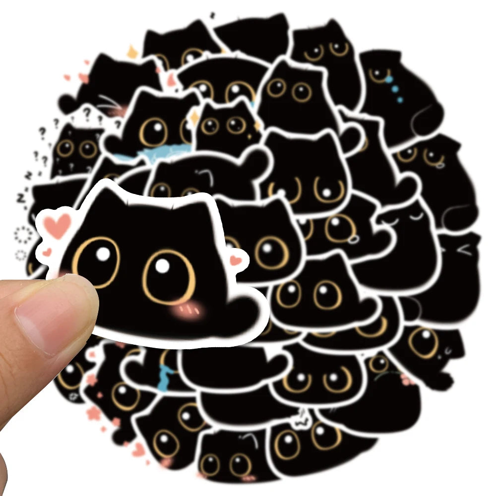 40pcs Cute Kawaii Cartoon Black Cat Stickers Kids Toy Vinyl Waterproof Graffiti For Laptop Phone Notebook Bicycle Car Decals