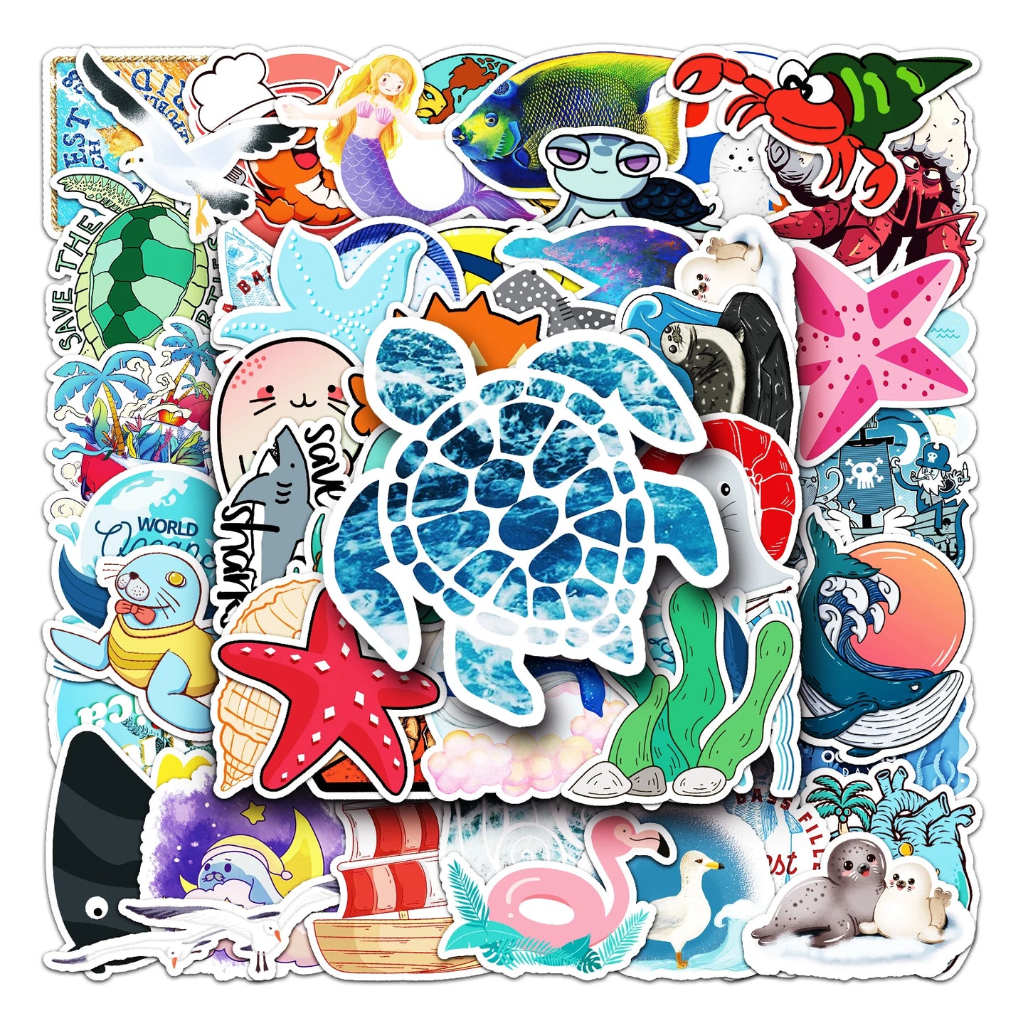 50Pcs Ocean Cartoon Waterproof Vinyl Stickers for Skateboard Snowboard