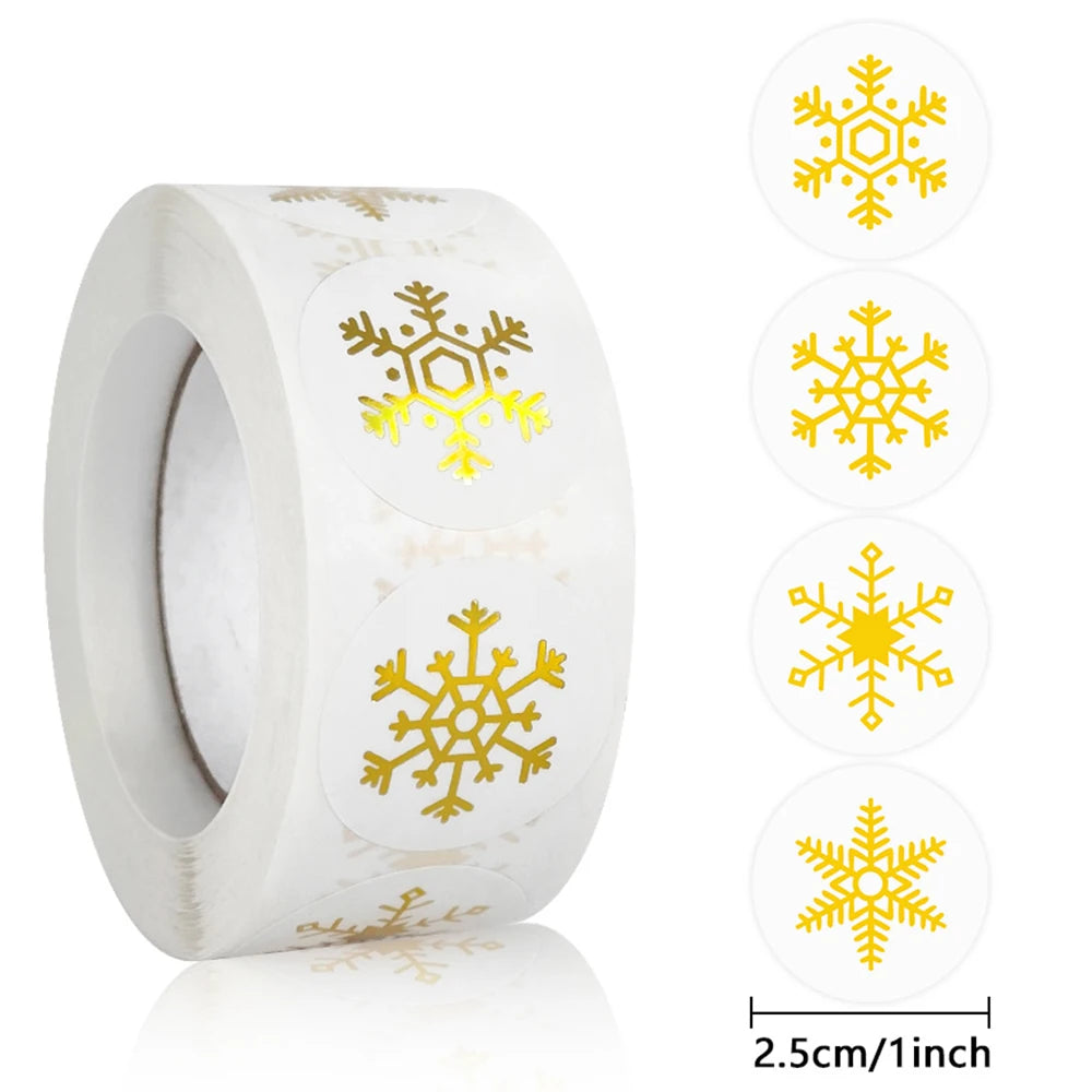 100-500Pcs Gold Snowflake Christmas Stickers Candy Bag Envelopes Sealing Label Christmas Gifts Box Decorations Sticker