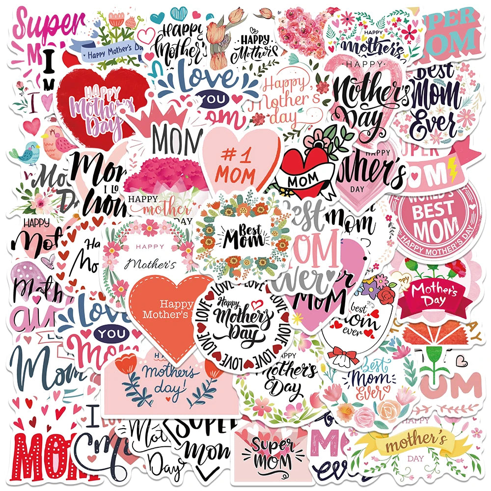 50PCS Cute Mom's Day Cartoon Stickers Vinyl for Gift Decoration DIY Phone Car Laptop Fridge Anime Decal