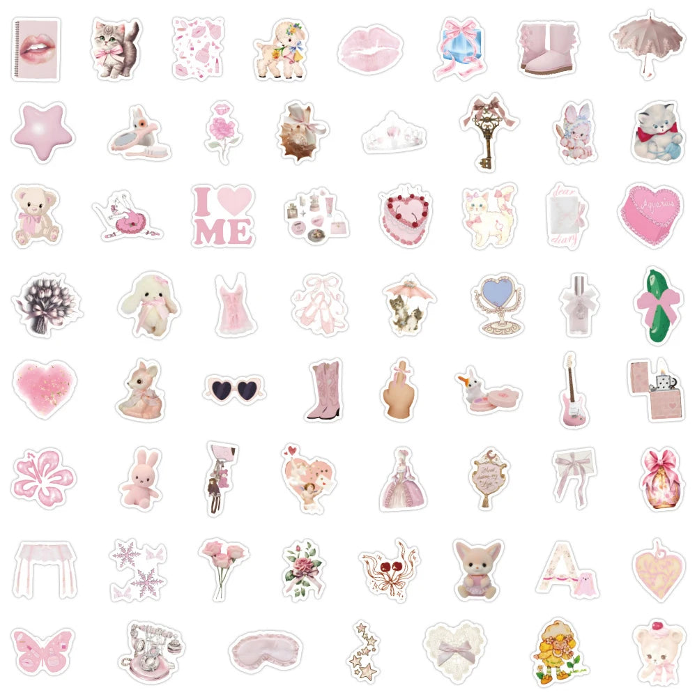 10/30/60pcs Retro Cute Coquette Pink Cartoon Stickers Decals Laptop Suitcase Scrapbook Phone Stationery Sticker for Kids Toys