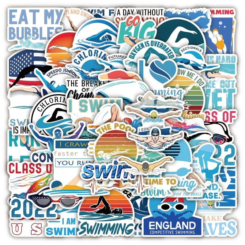 Sports Swimming Stickers 10/25/50pcs Aesthetic Decals for Luggage Cup Notebook Fridge Laptop Phone Case