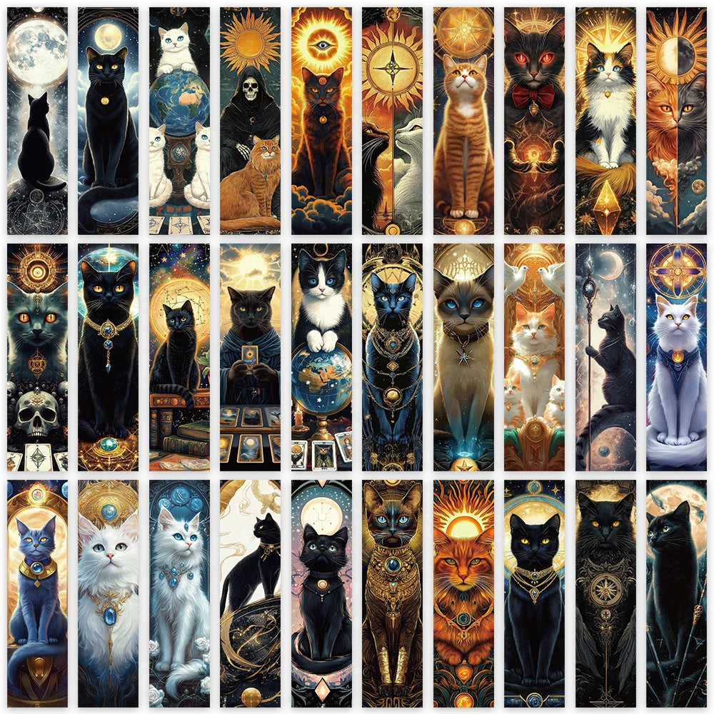 30pcs Retro Aesthetic Cartoon Mysterious Cats Tarot Card Bookmark DIY Student Reader Page Markers Library Office Page Markings